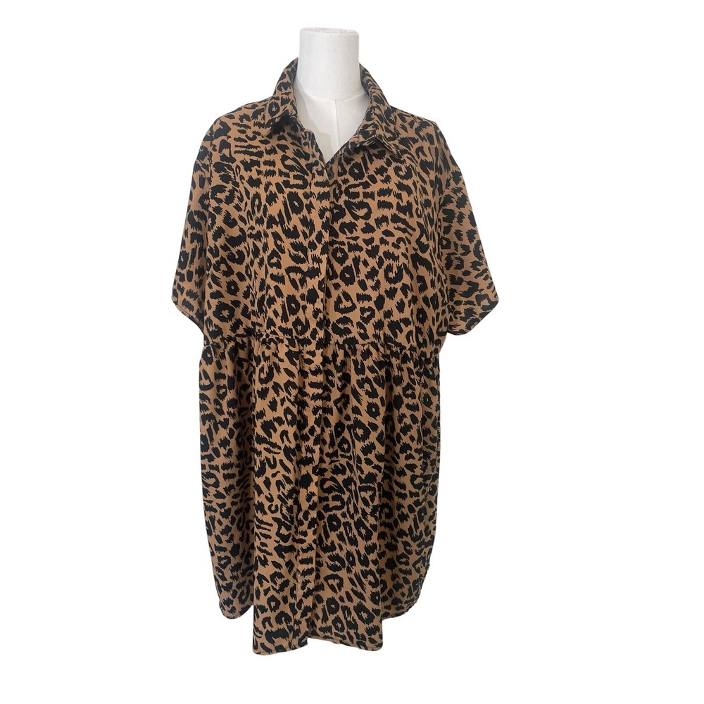 Missguided Cheetah Print Plus Size 14 Button Down Babydoll‎ Top Quiet Luxury